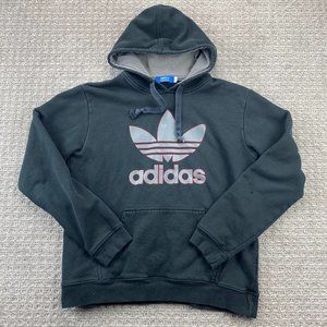 Adidas Sweater Women Large L Black Hoodie Pullover Sweatshirt Gray Red Logo